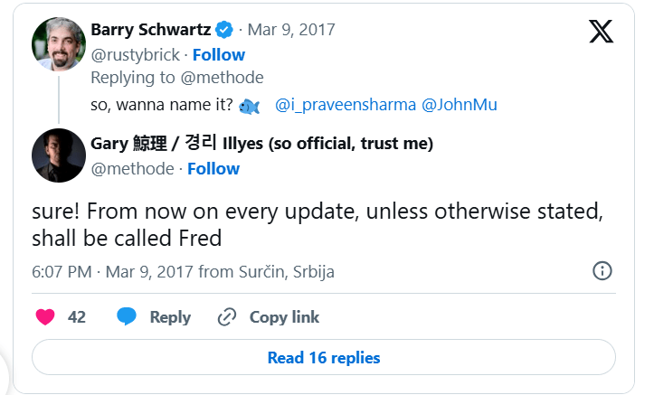 Gary’s Tweet Naming the Google Algorithm Update ‘Fred