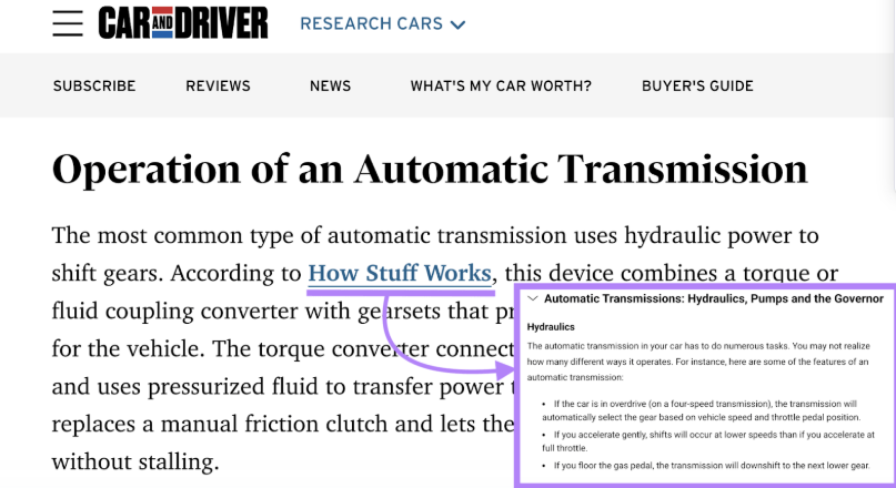 , Car and Driver’s article about automatic transmission links out to a HowStuffWorks.com page on the same topic