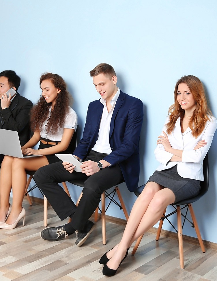 Candidates waiting for their interview in a professional setting.